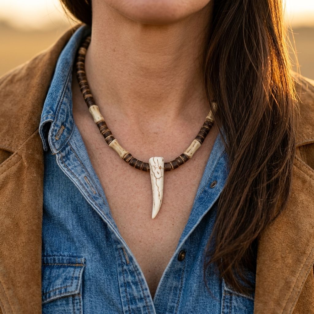 Boho Coconut Bead Bone Pendant Necklace