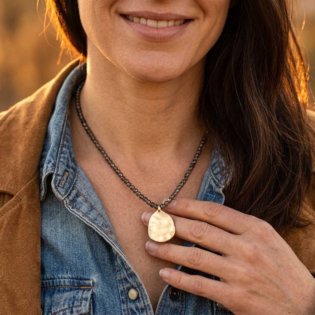 Vintage Gold Smoky Quartz Teardrop Necklace