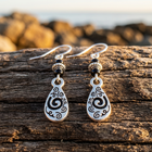 Retro Ethnic Silver Scroll Teardrop Earrings
