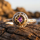 Vintage Gold Hammered Purple Amethyst Ring