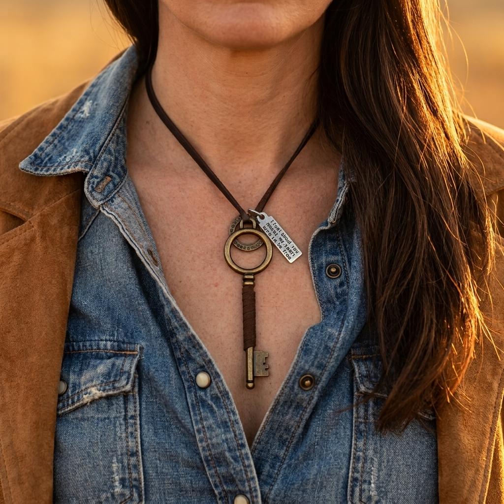 Vintage Bronze Key Pendant Leather Necklace
