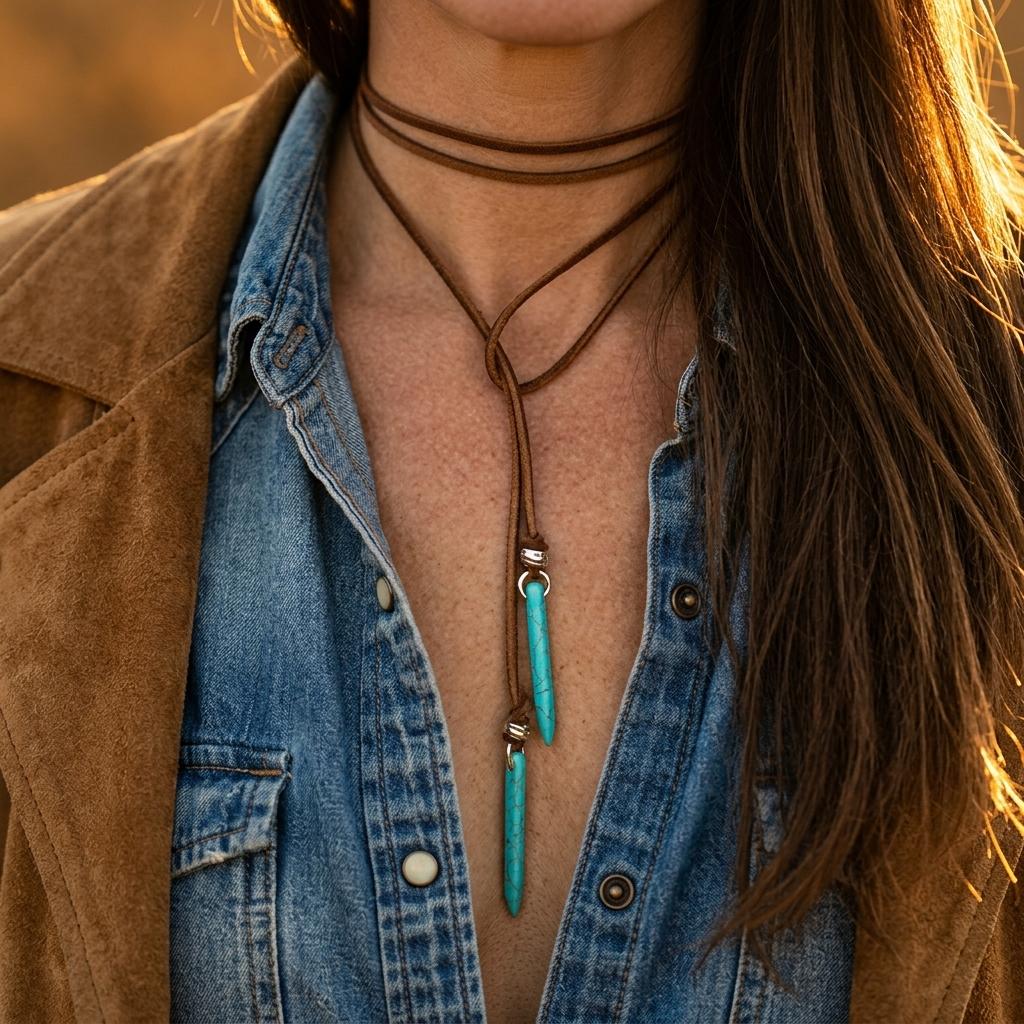 Boho Leather Turquoise Pendant Necklace