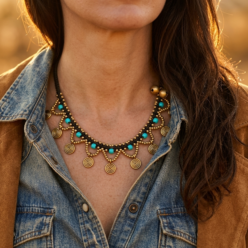 Bohemian Gold Turquoise Spiral Charm Anklet