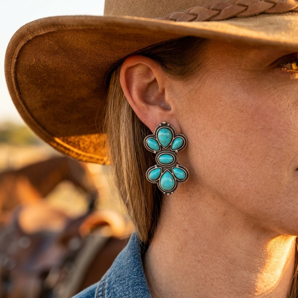Southwestern Silver Turquoise Oval Earrings