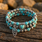 Boho Brass Turquoise Heart Charm Bracelet