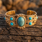 Boho Gold Turquoise Filigree Cuff Bracelet