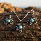 Boho Silver Floral Cutout Turquoise Jewelry Set