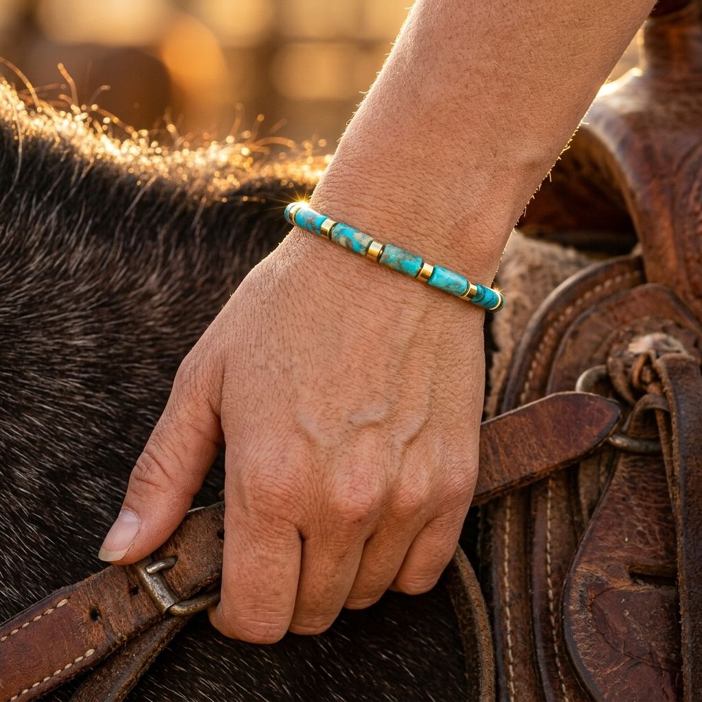 Boho Gold Turquoise Tube Bead Bracelet