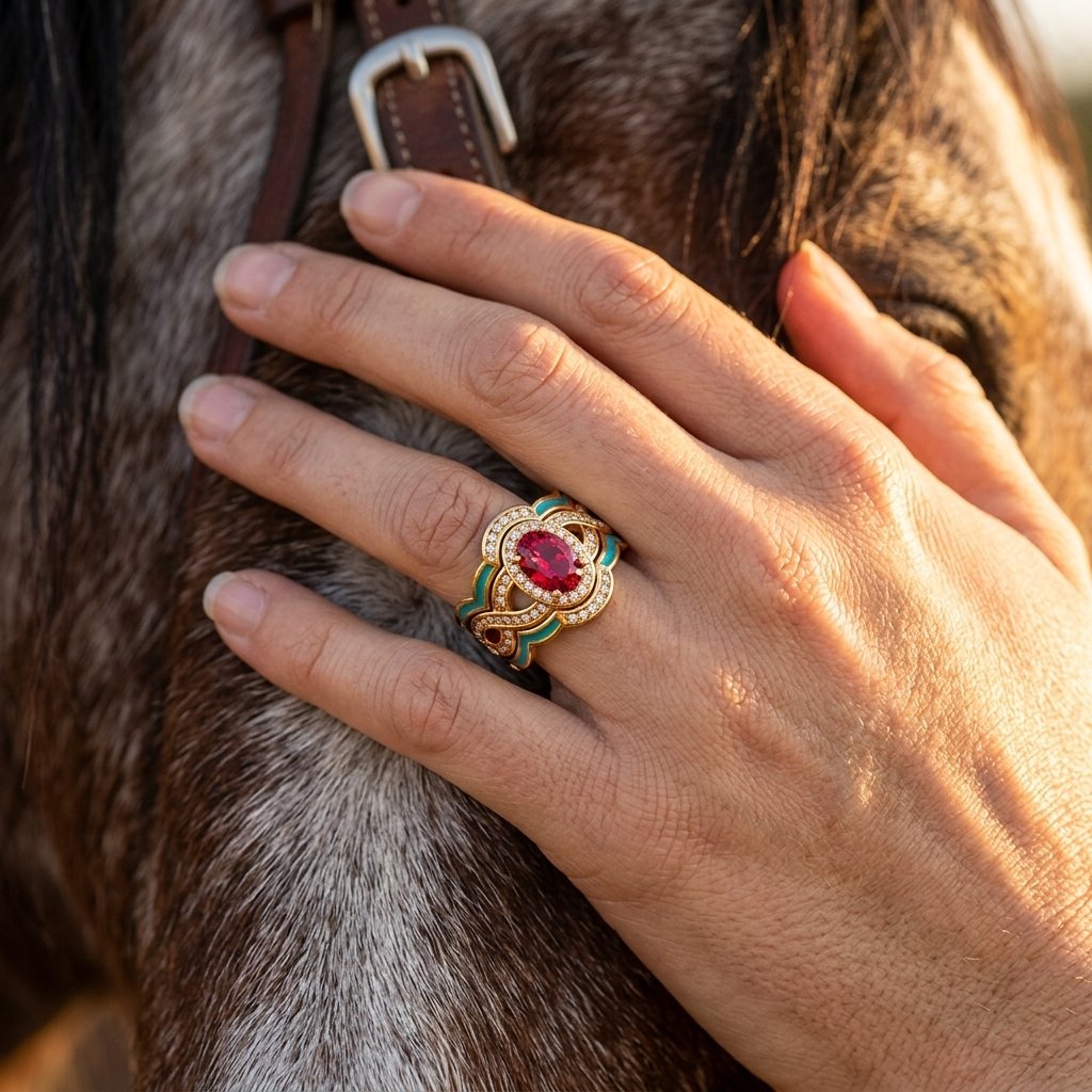 Vintage Gold Ruby Oval Turquoise Ring