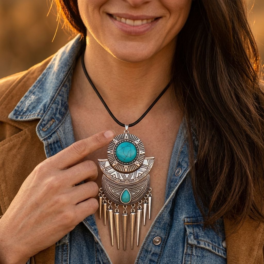 Boho Silver Turquoise Filigree Tassel Necklace