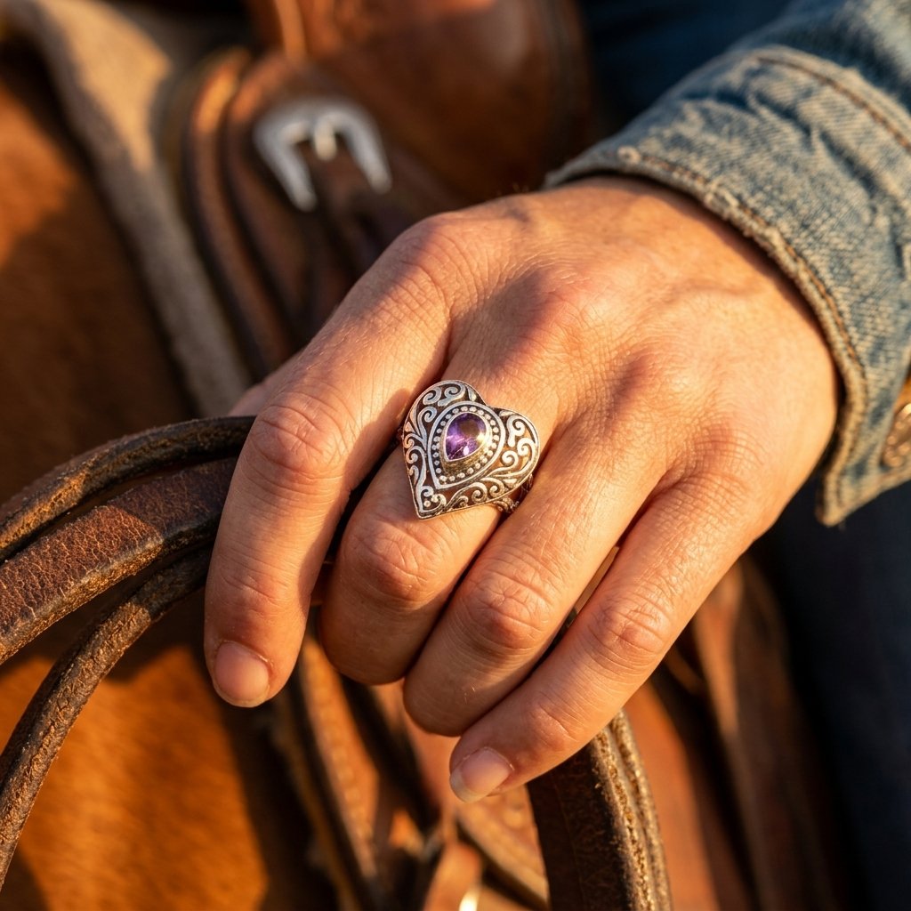 Vintage Silver Filigree Purple Oval Ring