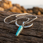 Boho Silver Turquoise Bull Horn Necklace