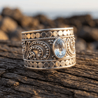 Vintage Wide Band Ocean Blue Cubic Zirconia Ring