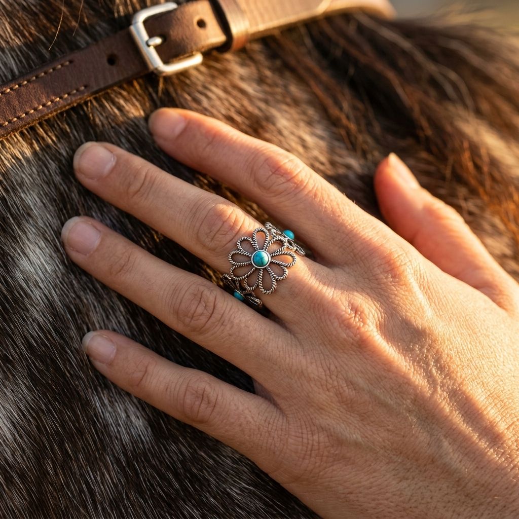 Vintage Silver Filigree Turquoise Flower Ring