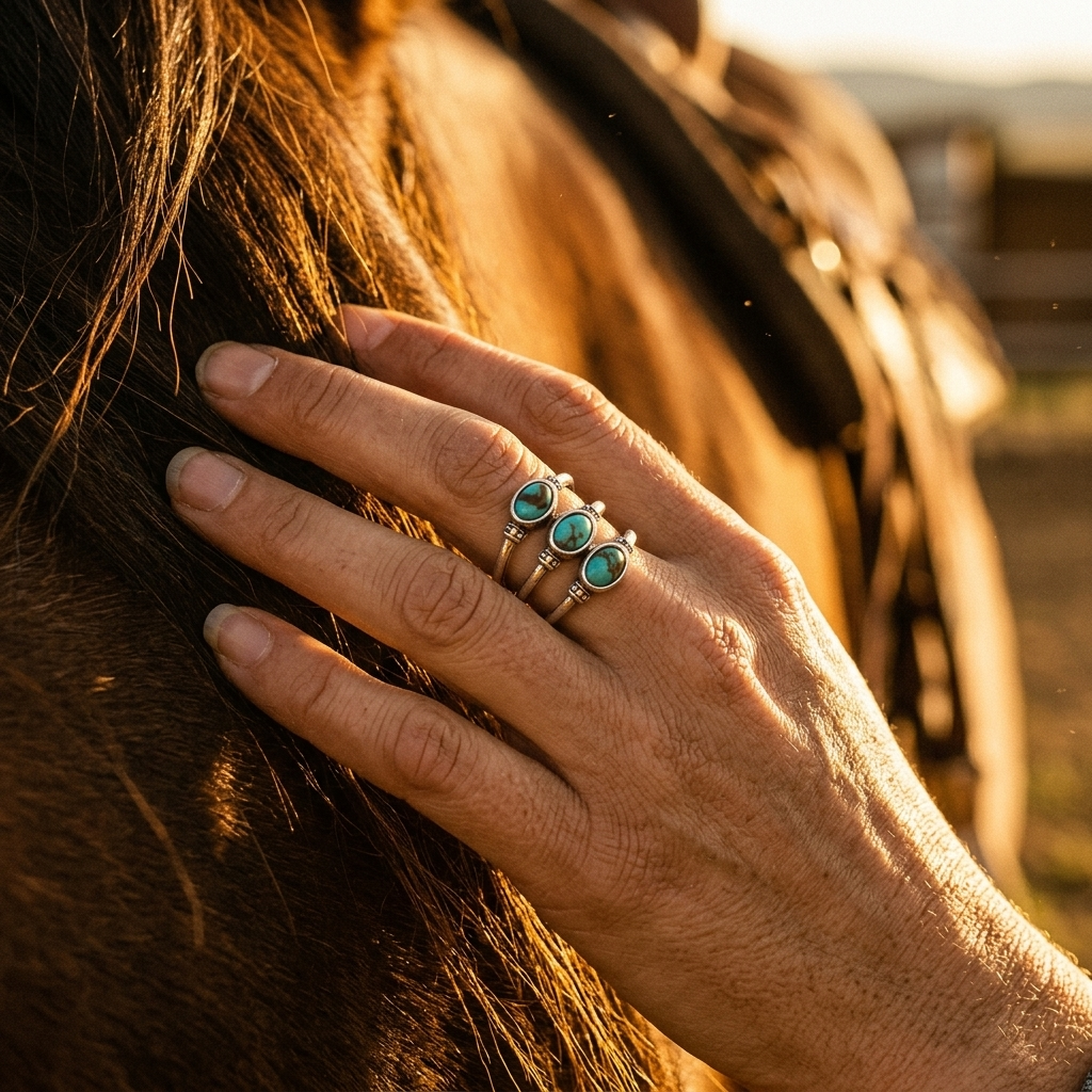 Turquoise Oval Silver Boho Rings