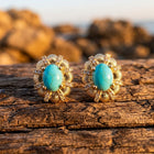 Vintage Gold Turquoise Oval Earrings