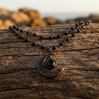 Vintage Silver Filigree Moon Black Necklace