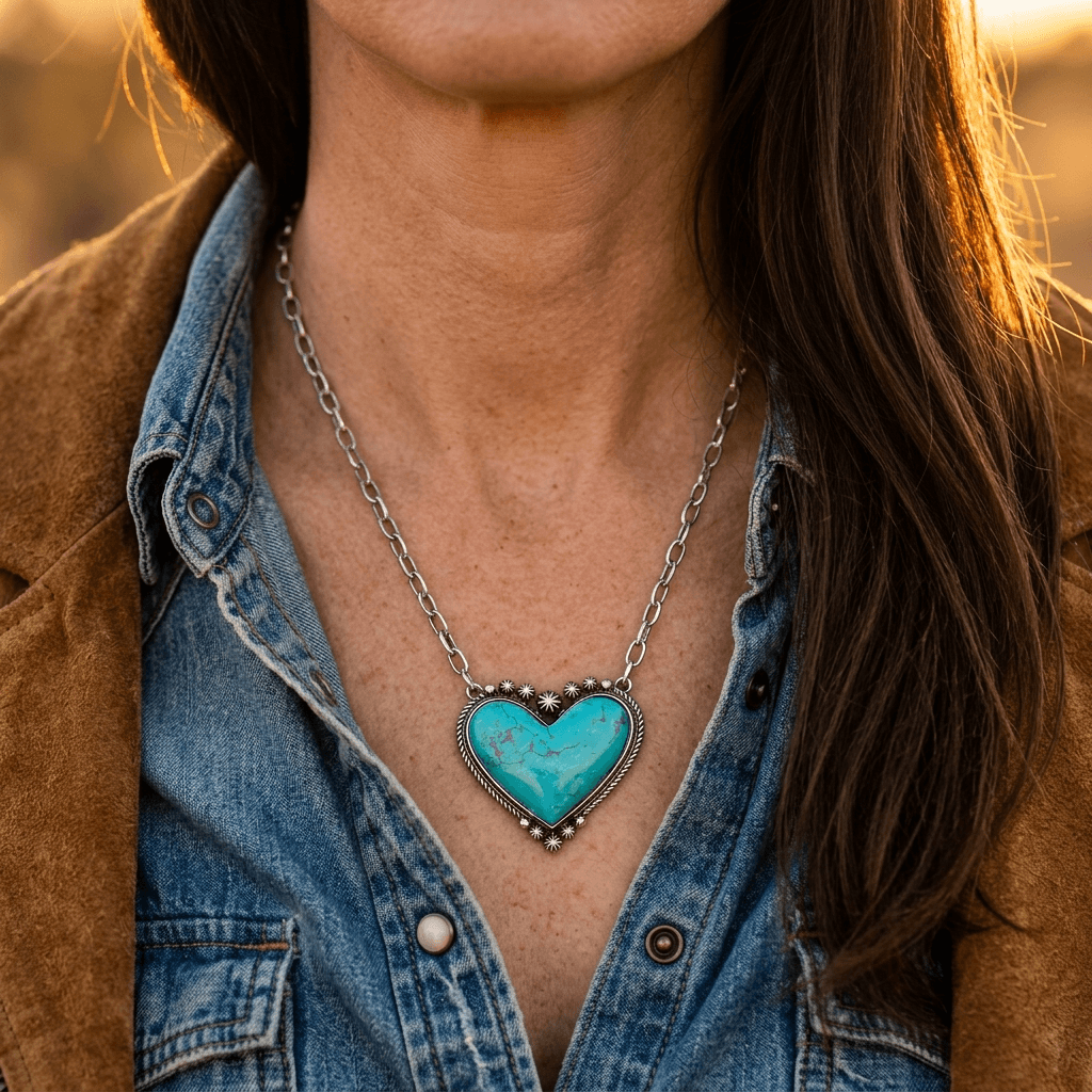 Bohemian Silver Turquoise Heart Necklace