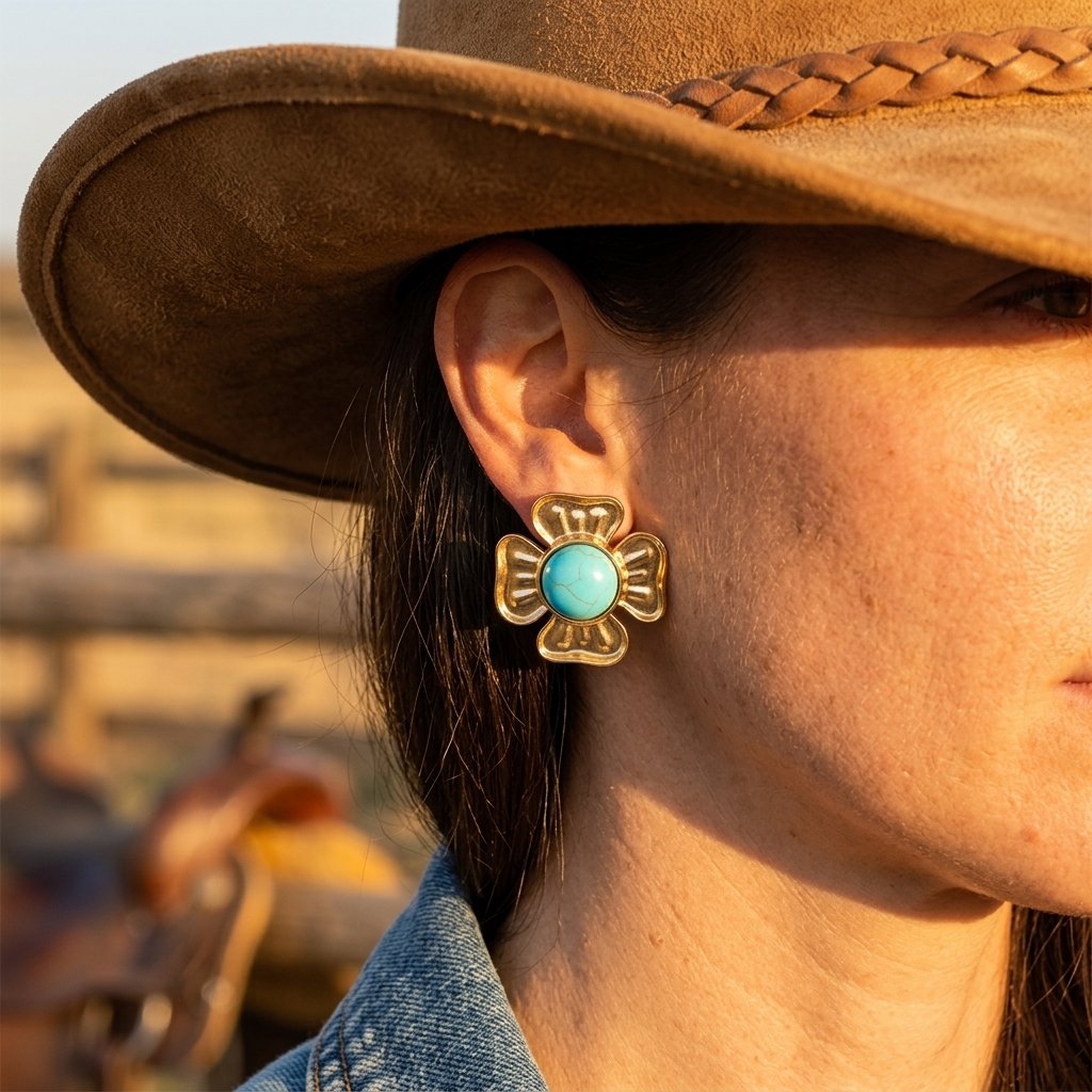 Vintage Gold Turquoise Floral Earrings