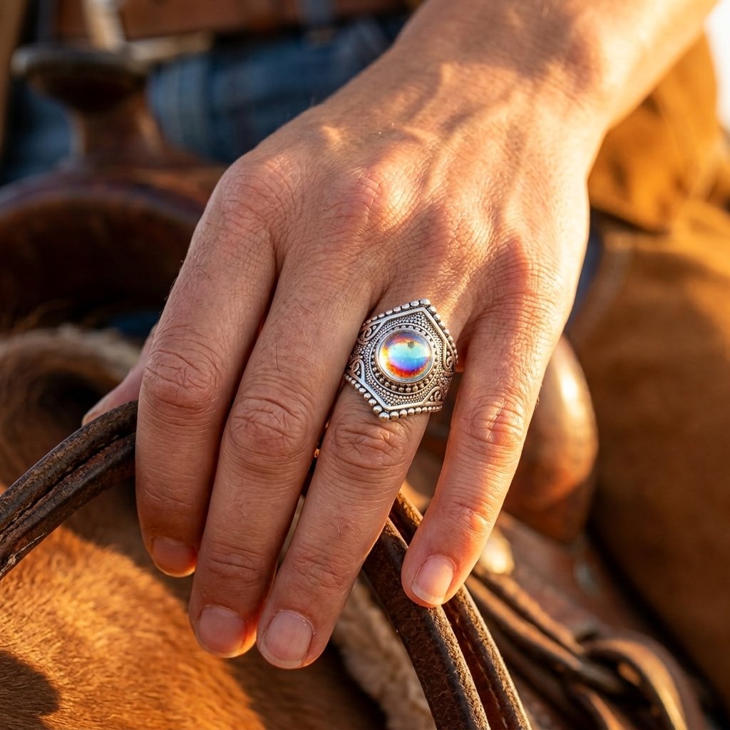 Boho Silver Filigree Moonstone Round Ring