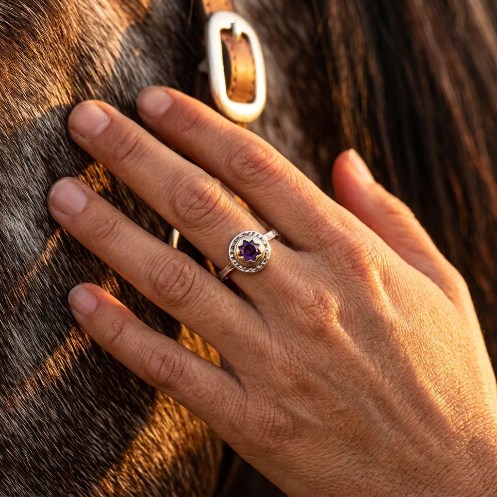 Vintage Gold Hammered Amethyst Star Ring