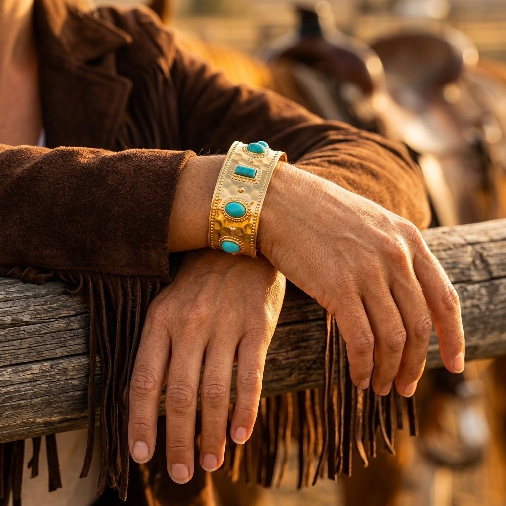 Vintage Gold Turquoise Hammered Cuff Bracelet