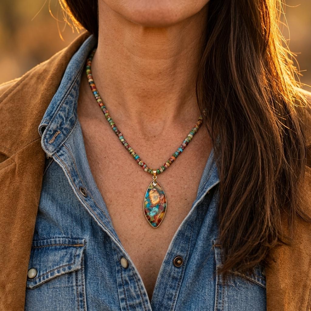 Boho Multicolor Turquoise Teardrop Pendant Necklace
