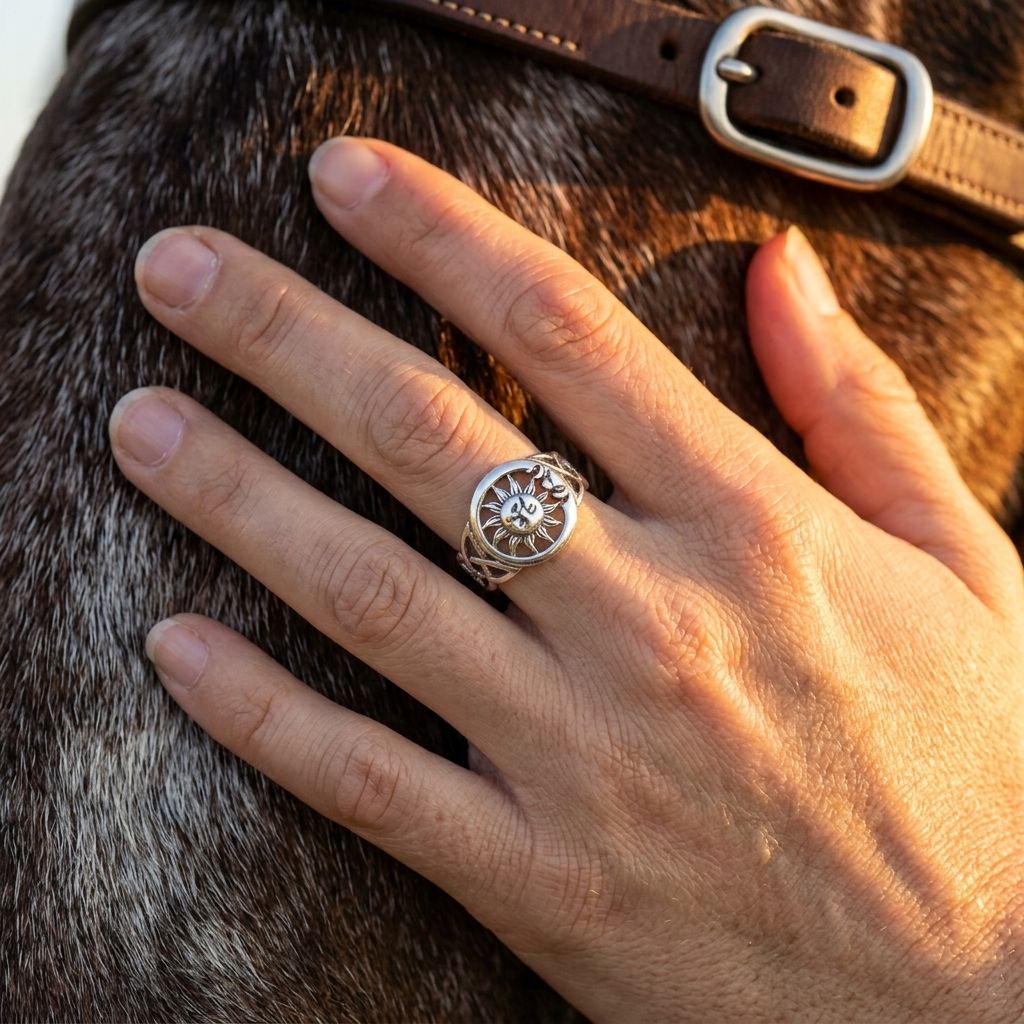 Vintage Silver Sun Face Celtic Ring