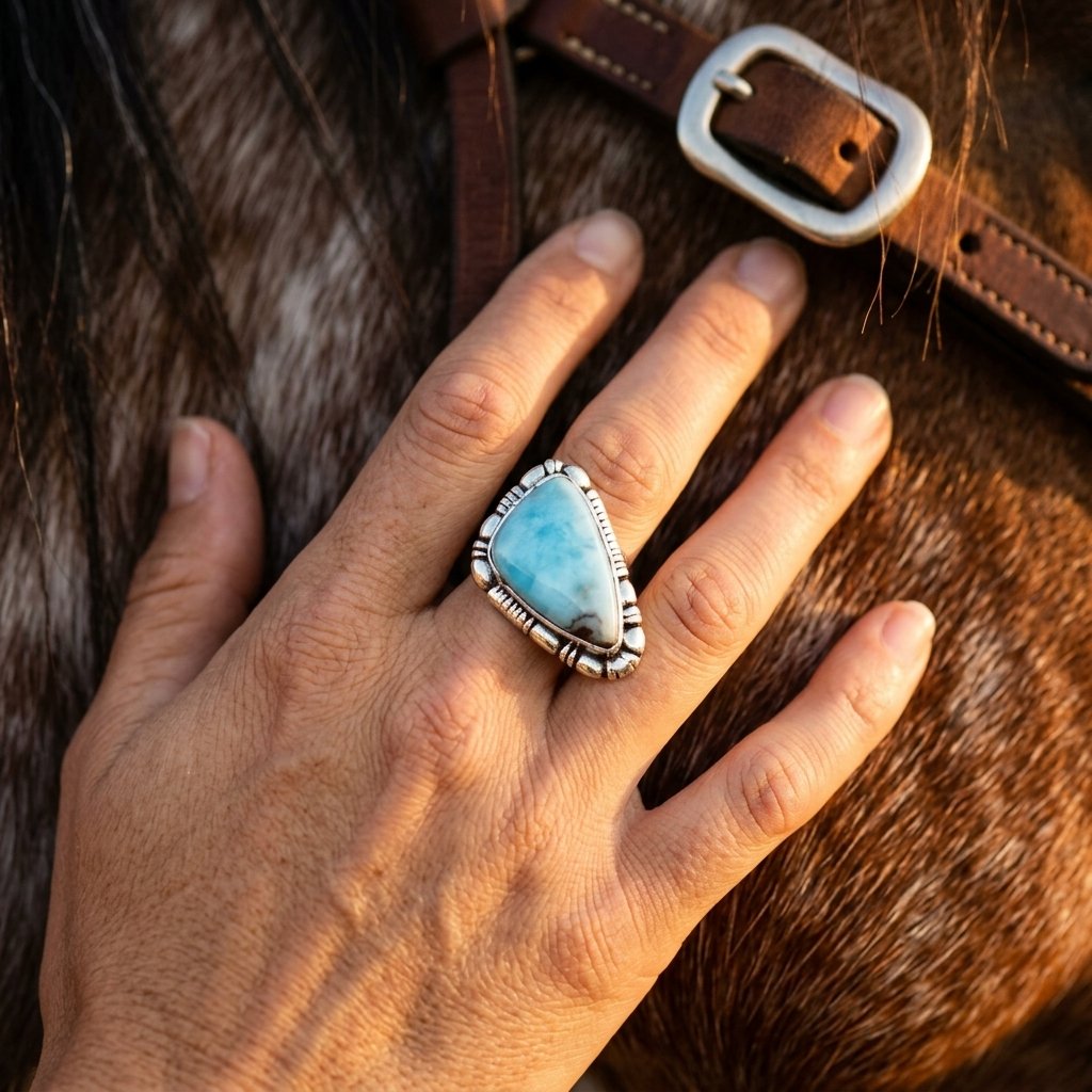 Vintage Silver Larimar Oval Ring
