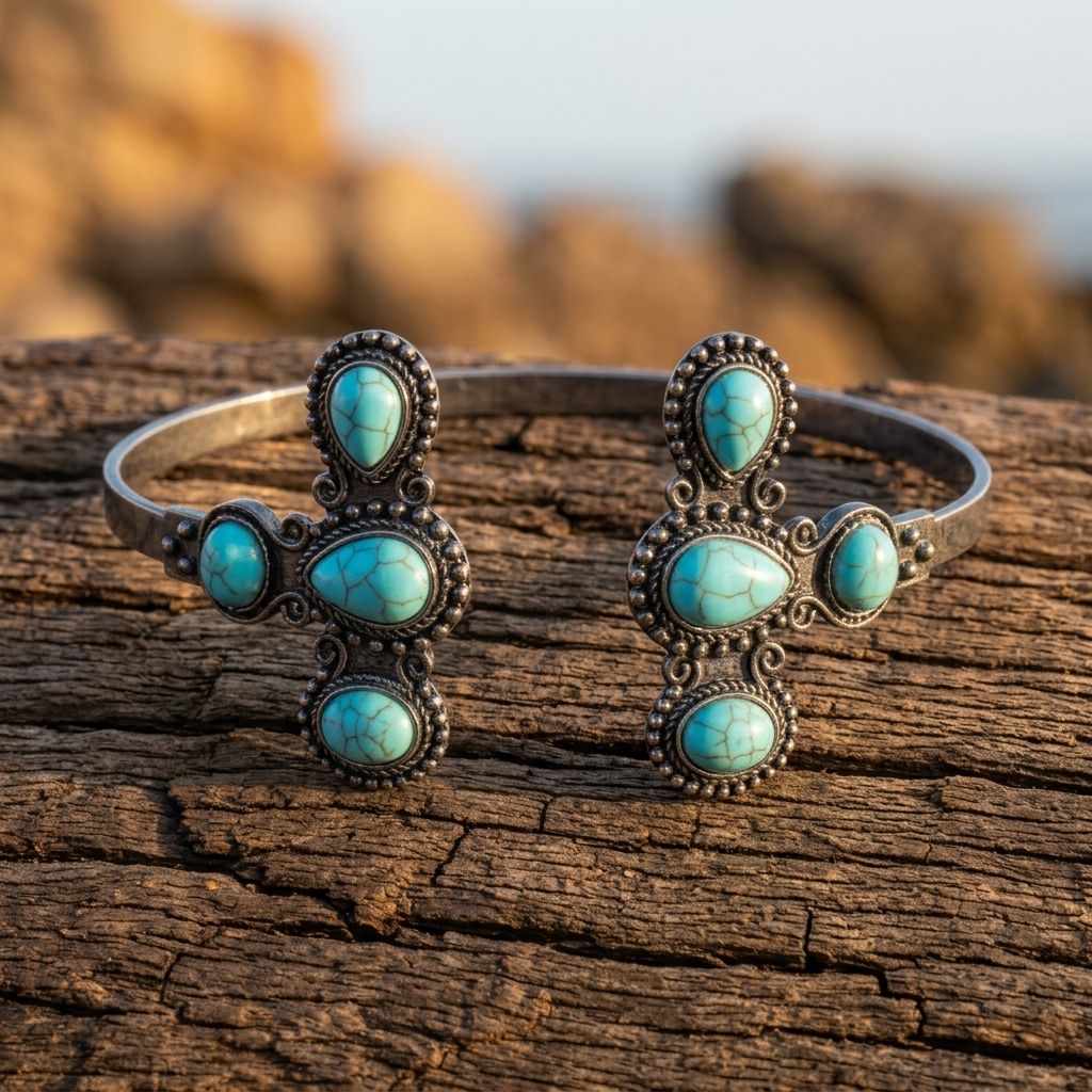Boho Silver Turquoise Adjustable Bracelet
