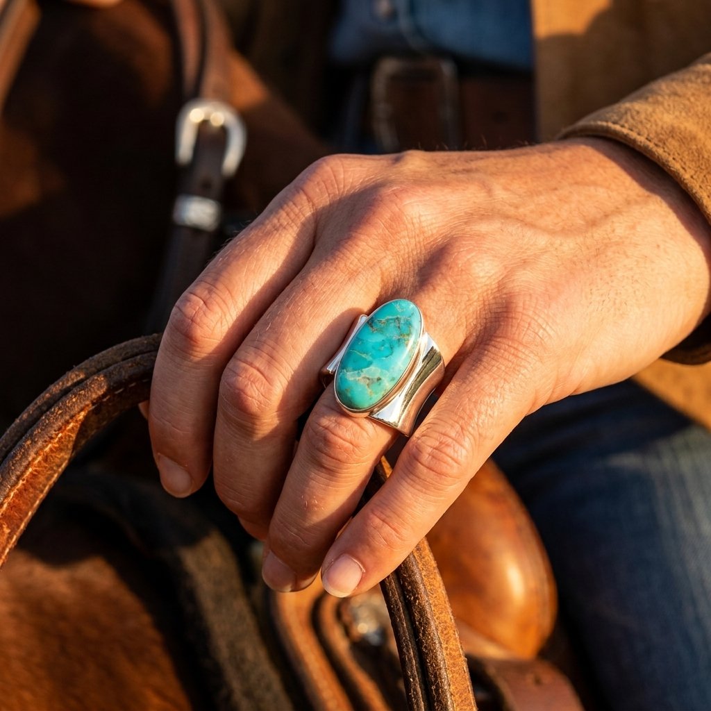 Boho Silver Turquoise Oval Band Ring