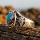 Vintage Silver Turquoise Filigree Lion Ring