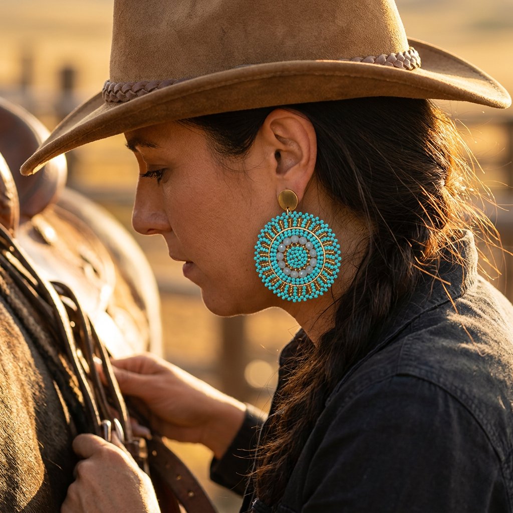 Bohemian Turquoise Gold Beaded Round Drop Earrings