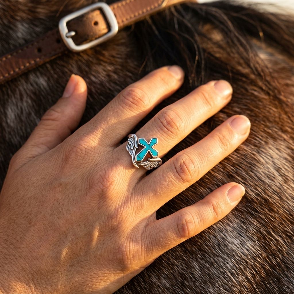 Vintage Silver Turquoise Cross Wing Ring