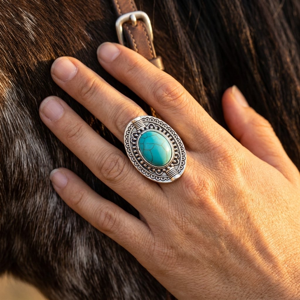 Boho Silver Turquoise Oval Ring