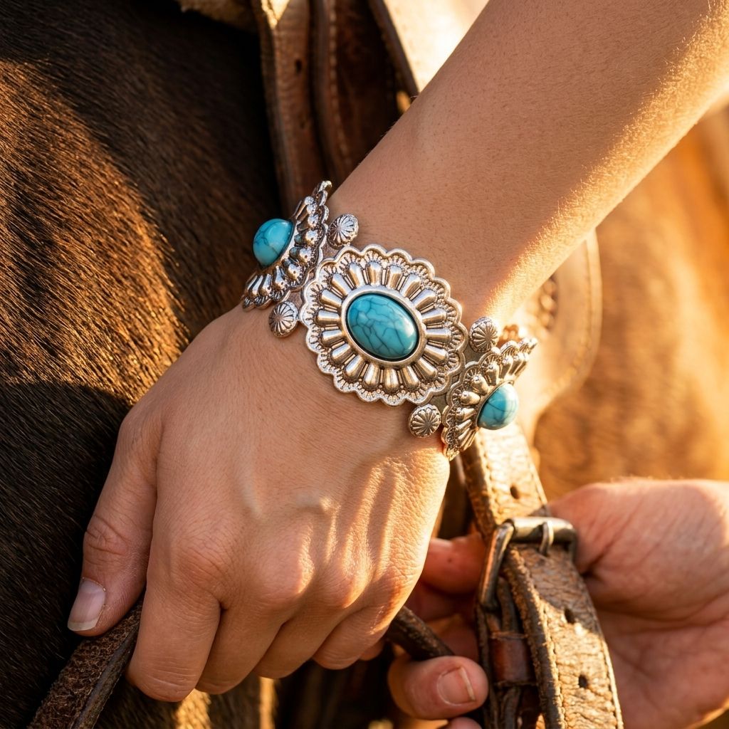 Boho Silver Turquoise Filigree Flower Bracelet