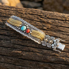 Antique Silver Turquoise Filigree Wing Bracelet