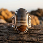 Bohemian Silver Banded Agate Oval Ring