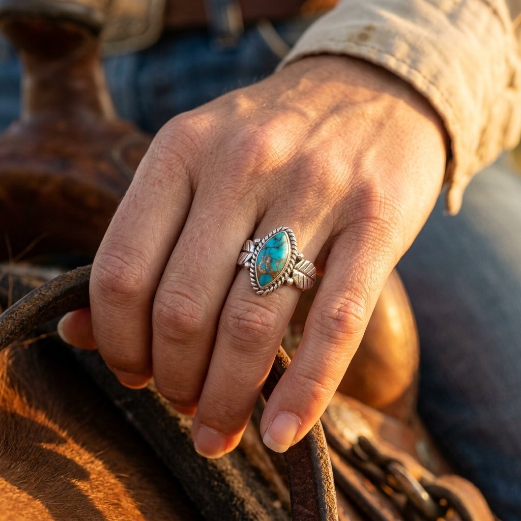 Vintage Silver Turquoise Leaf Ring