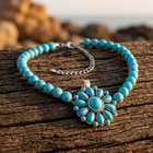 Turquoise Silver Flower Beaded Pendant Necklace