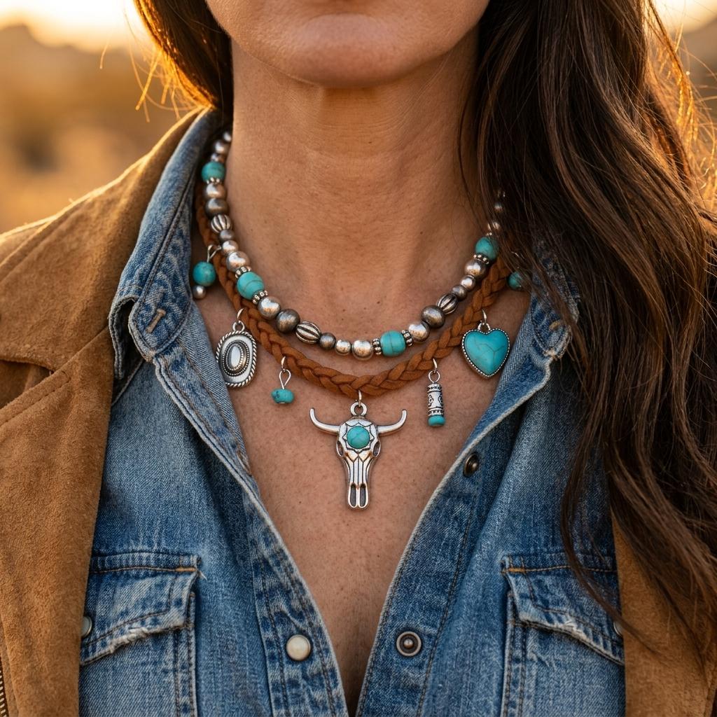Vintage Silver Beaded Heart Turquoise Necklace