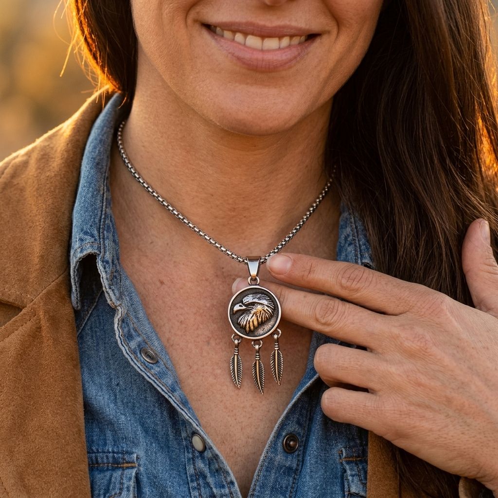 Retro Silver Eagle Feather Pendant Necklace