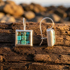 Vintage Silver Turquoise Inlay Square Earrings