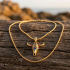 Boho Gold Enamel Bull Head Necklace