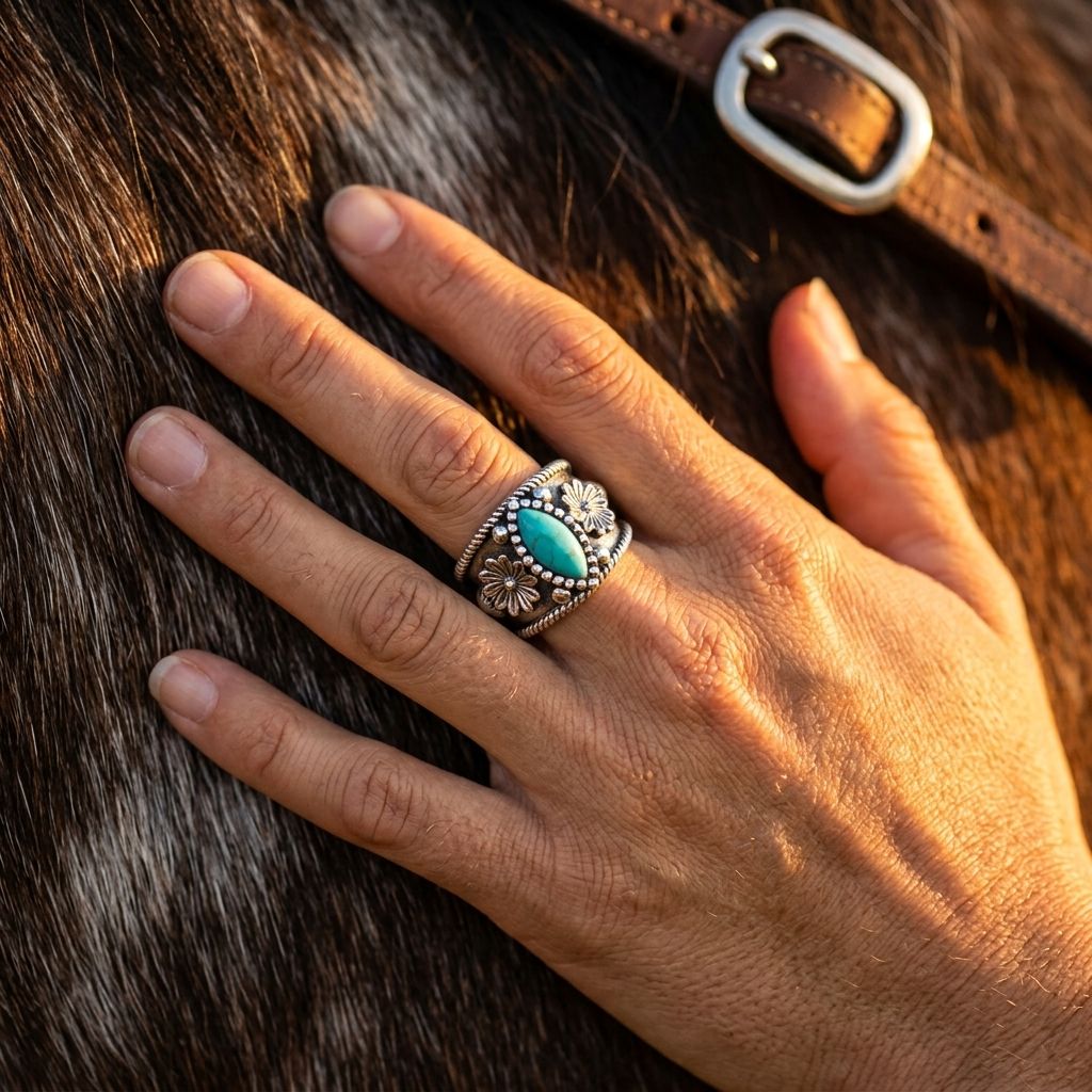 Vintage Bronze Turquoise Oval Flower Ring