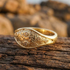 Vintage Gold Filigree Floral Signet Ring