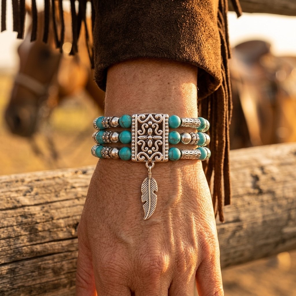 Boho Brass Turquoise Filigree Beaded Bracelet