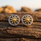 Boho Silver Gold Sun Inlay Earrings