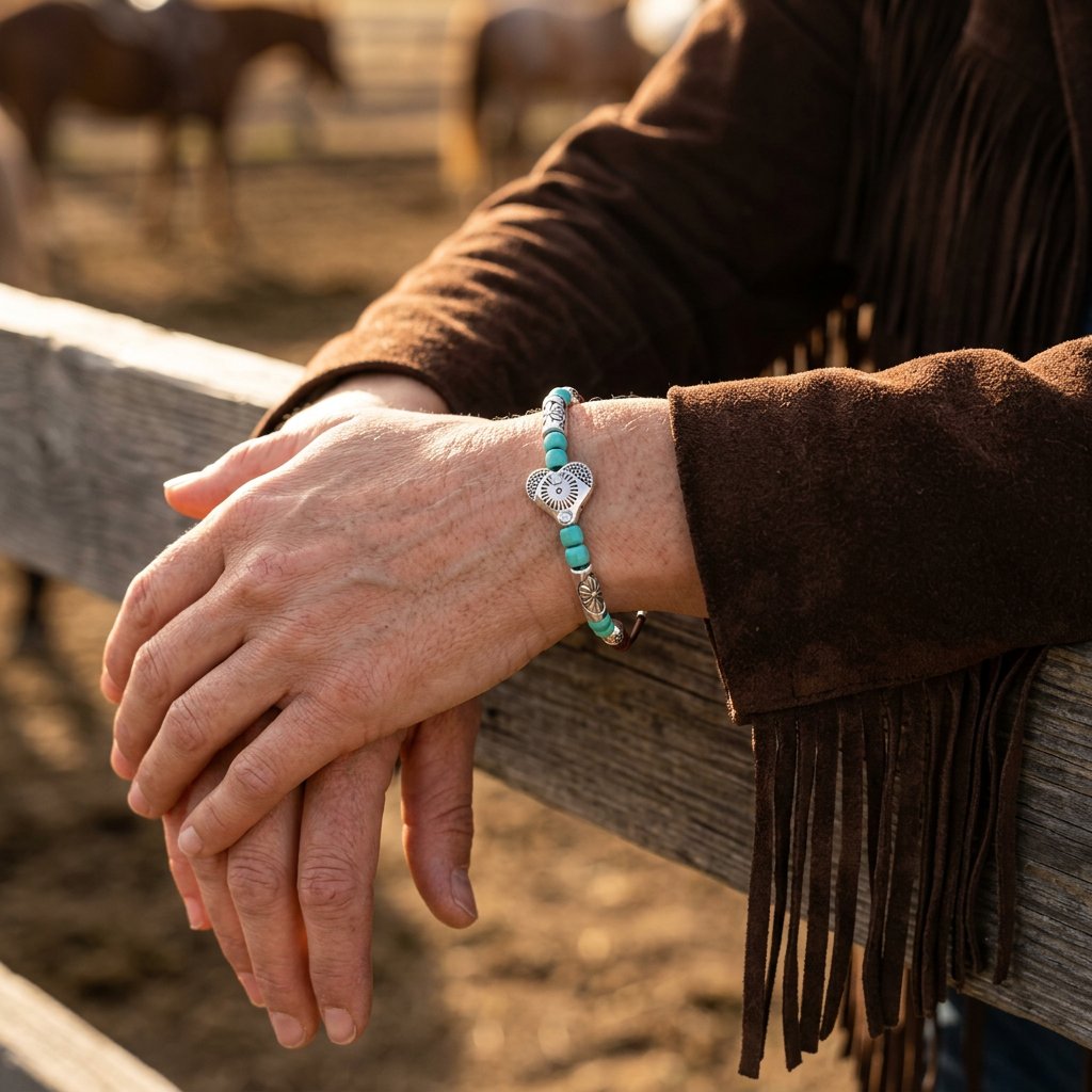 Boho Silver Turquoise Concho Leather Bracelet