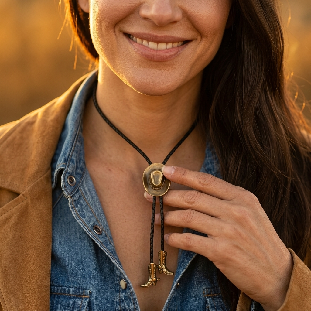 Western Style Brass Cowboy Hat Boots Pendant Necklace